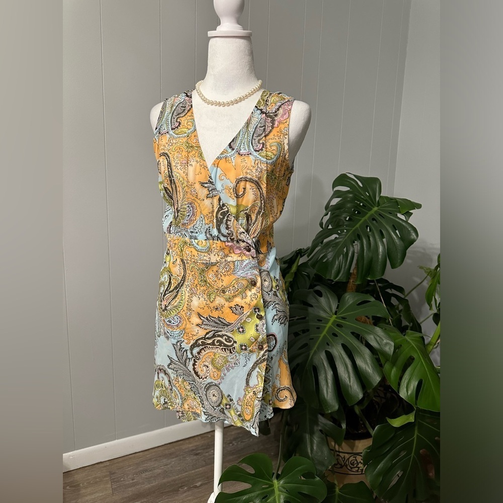 🛍️ J Jill multi color wrap style button closure mini dress excellent condition